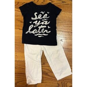 Toddler Girl Spring/Summer Outfit Navy Tee White Jeans 18 Months (Grain de Ble)